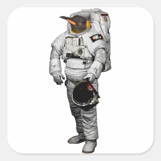 ペンギン宇宙飛行士ステッカー スクエアシール (正面)