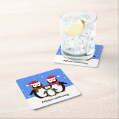 ペンギン家族あなたのテキストクリスマス スクエアペーパーコースター (インサイチュ)