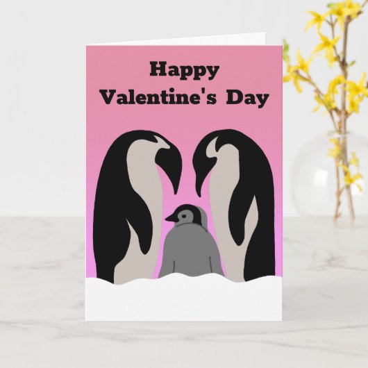 ペンギン家族かわいいバレンタインデー|過去記事 カード (黄色い花)