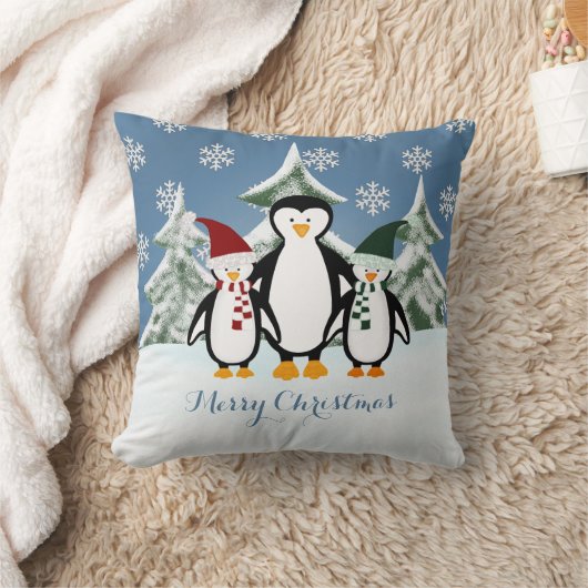 ペンギン家族のメリークリスマスの装飾用クッション クッション (ブランケット)