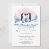 ペンギン家族の冬のクリスマスジェンダーの発表 招待状 (正面)