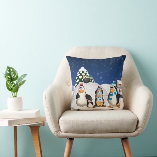 ペンギン家族の冬休みの装飾用クッション クッション (椅子)