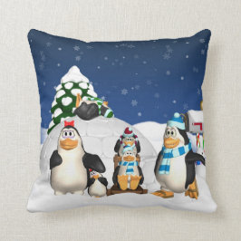 ペンギン家族の冬休みの装飾用クッション クッション