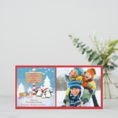 ペンギン家族の3ホリデークリスマスフォトカード シーズンカード (スタンド正面)