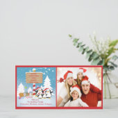 ペンギン家族の4ホリデークリスマスフォトカード シーズンカード (スタンド正面)