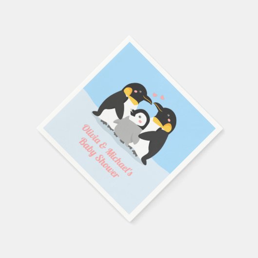 ペンギン家族赤ちゃんシャワーパーティー用品Decor スタンダードカクテルナプキン (角)