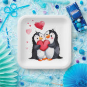 ペンギン対赤いハート ペーパープレート (パーティー)
