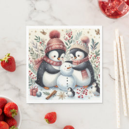 ペンギン建物A雪だるま スタンダードランチョンナプキン