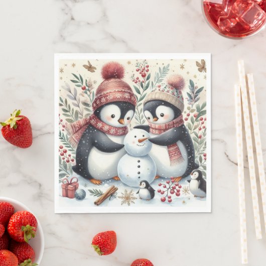 ペンギン建物A雪だるま スタンダードランチョンナプキン (インサイチュ)