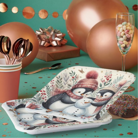 ペンギン建物A雪だるま ペーパープレート (複数)
