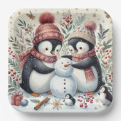 ペンギン建物A雪だるま ペーパープレート (正面)
