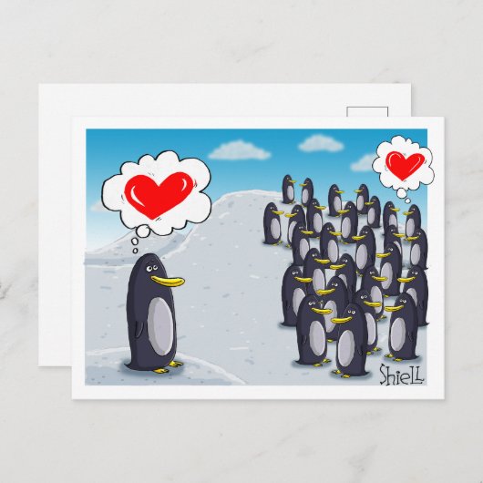 ペンギン愛のバレンティおもしろいンのカード ポストカード (正面/裏面)