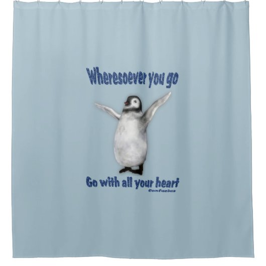 ペンギン感動的孔子引用文 シャワーカーテン (正面)
