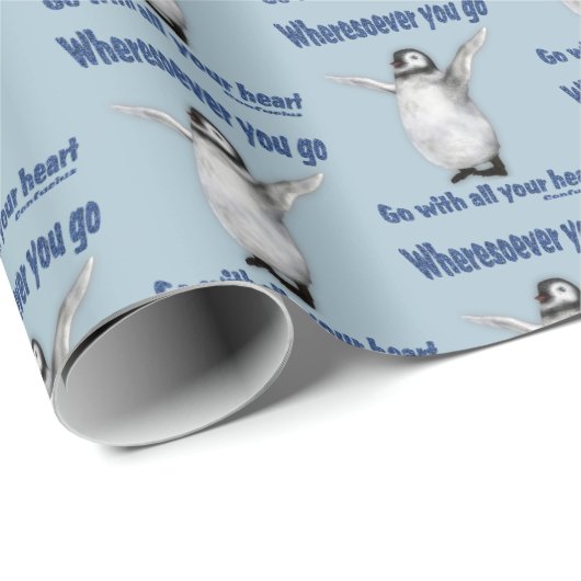 ペンギン感動的孔子引用文 ラッピングペーパー (ロールコーナー)