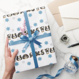 ペンギン感謝していウィンタースノーペンギン雪片 ラッピングペーパー