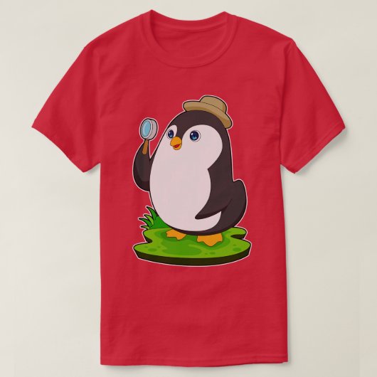 ペンギン探偵虫眼鏡 Tシャツ (デザイン正面)