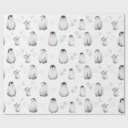 ペンギン描スノーフレーク冬の夢のような灰色の雪 ラッピングペーパー (フラット)