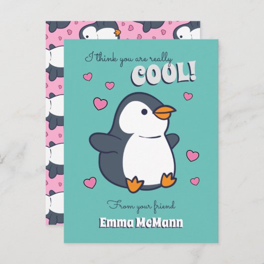 ペンギン教室バレンタインかわいいキッズカード ポストカード (正面/裏面)