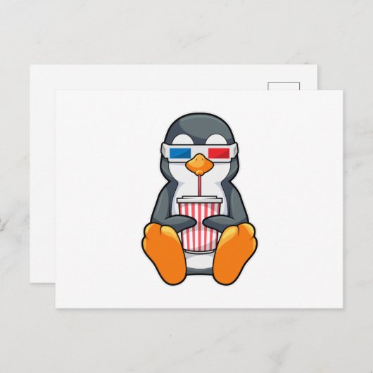 ペンギン映画館 メガネ付きドリンクカップ ポストカード (正面/裏面)