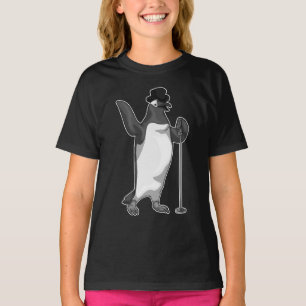 ペンギン歌手マイク音楽 Tシャツ