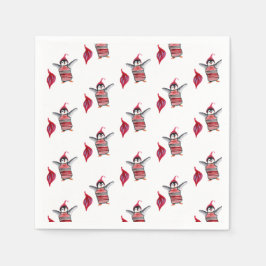 ペンギン水彩画クリスマス スタンダードカクテルナプキン