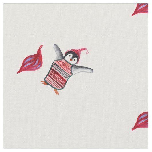 ペンギン水彩画  ファブリック (クローズアップ)
