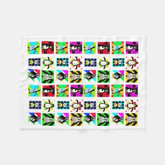 ペンギン漫画の鳥抽象芸術アートコラージュ フリースブランケット (正面(横))