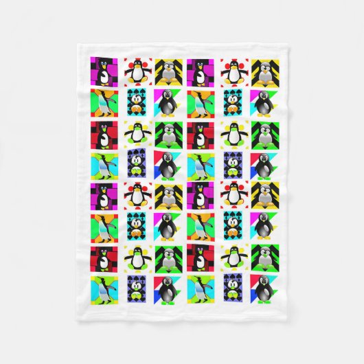 ペンギン漫画の鳥抽象芸術アートコラージュ フリースブランケット (正面)