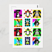 ペンギン漫画の鳥抽象芸術アートコラージュ ポストカード (正面/裏面)