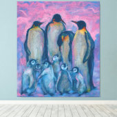 ペンギン皇帝、南極鳥の親と子供 キャンバスプリント (インサイチュ (ウッドフロア))