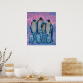 ペンギン皇帝、南極鳥の親と子供 ポスター (キッチン)