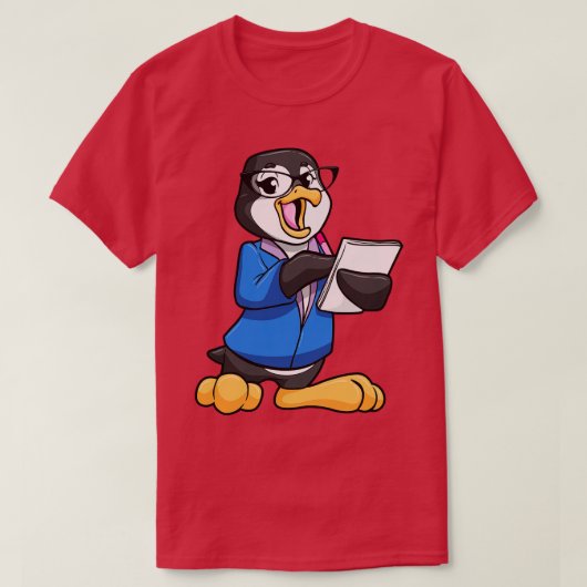 ペンギン秘書の眼鏡ペンとノート Tシャツ (デザイン正面)