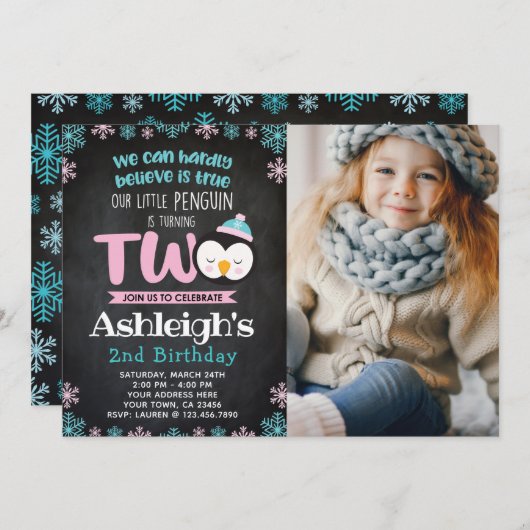 ペンギン第2期の誕生日招待状と写真 招待状 (正面/裏面)