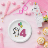 ペンギン第4誕生日バルーン子供へ紙Pl ペーパープレート (パーティー)
