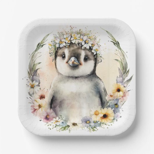 ペンギン紙プレート、誕生日プレート ペーパープレート (正面)