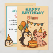 ペンギン素晴らしと軸索ハッピーバースデー 招待状 (正面/裏面)