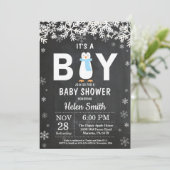 ペンギン素朴ウィンターボーイ赤ちゃんシャワー招待状 招待状 (スタンド正面)