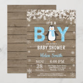 ペンギン素朴ウィンターボーイ赤ちゃんシャワー招待状 招待状 (正面/裏面)