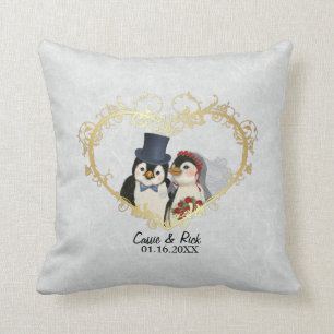 ペンギン結婚の新郎新婦 – カスタマイズ クッション