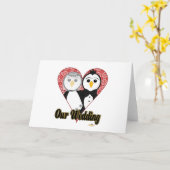 ペンギン結婚ズレースハート結婚ズ カード (黄色い花)