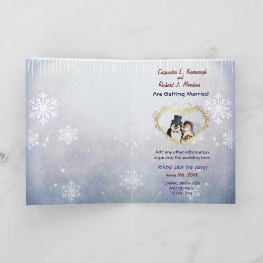 ペンギン結婚ズ – 写真デートを保存 案内状 (内部)