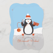 ペンギン編み針編みフックヤーンクリスマスハンドメイド シーズンカード (正面/裏面)