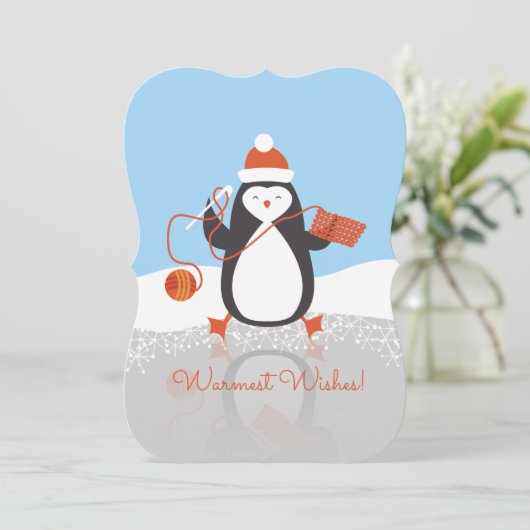 ペンギン編み針編みフックヤーンクリスマスハンドメイド シーズンカード (スタンド正面)