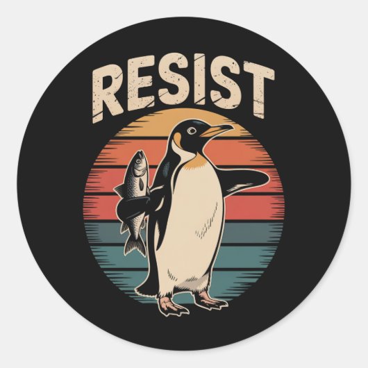 ペンギン行動主義への抗議レトロ ラウンドシール (正面)