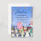 ペンギン誕生日の子供への招待 招待状 (正面/裏面)