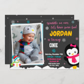 ペンギン誕生日の招待状ペンギン 招待状 (正面/裏面)