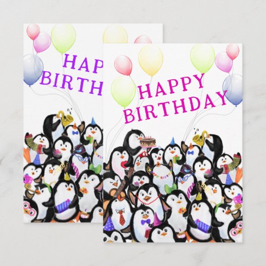 ペンギン誕生日カード (正面/裏面)