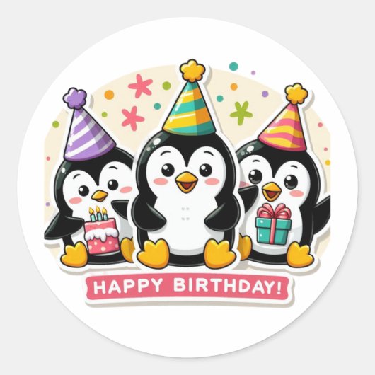 ペンギン誕生日バッシュ ラウンドシール (正面)