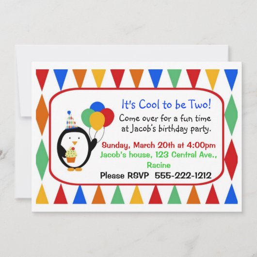 ペンギン誕生日パーティーの招待 招待状 (正面)