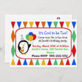 ペンギン誕生日パーティーの招待 招待状 (正面/裏面)